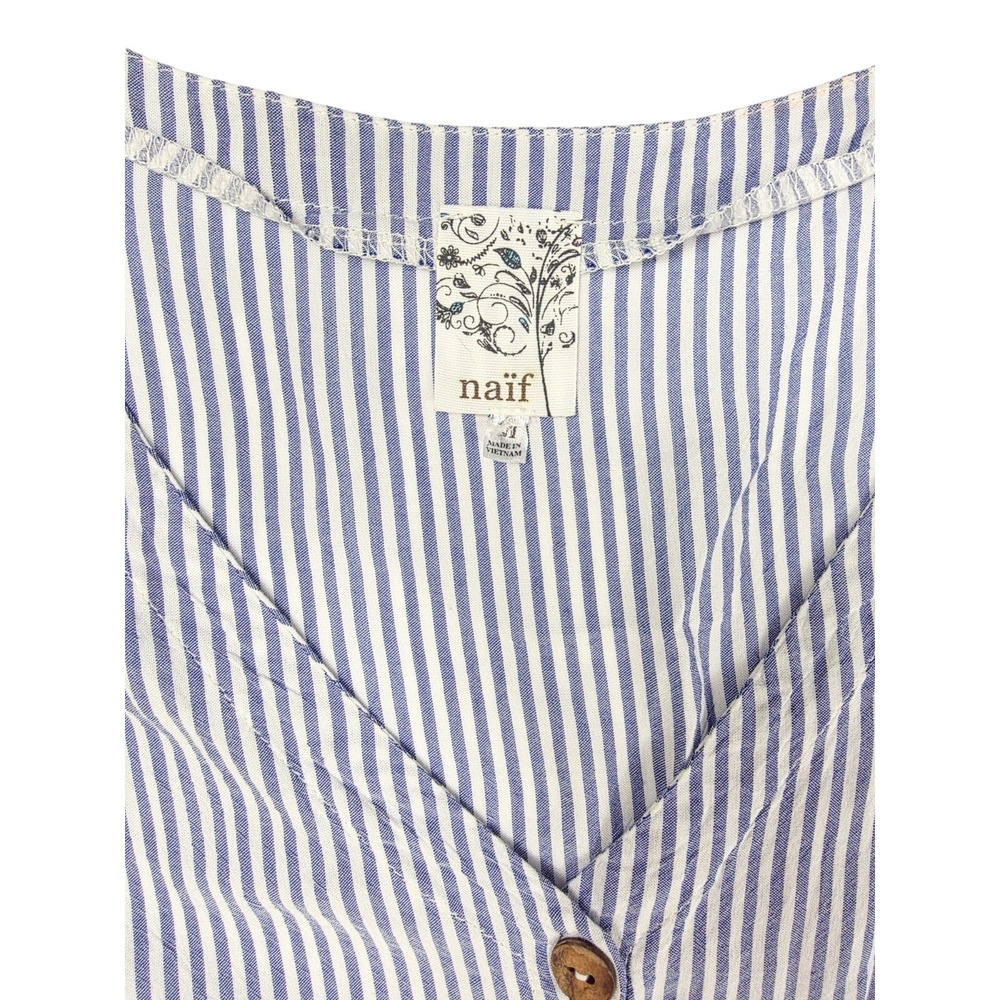 Naif Blue White Pin Striped Elastic Waist Ruffle Hem Midi Dress Women's Size M - Picture 3 of 6